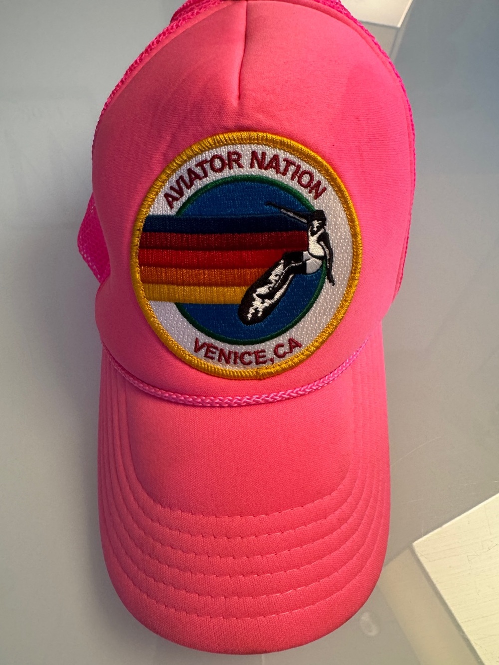Aviator Nation Venice CA Surfer Neon Pink Foam Mesh Trucker Hat